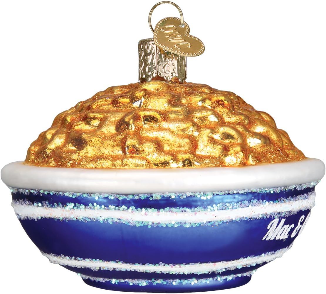 Old World Christmas Various Foods Glass Blown Ornaments for Christmas Tree, Bowl of Mac & Cheese, 3x3