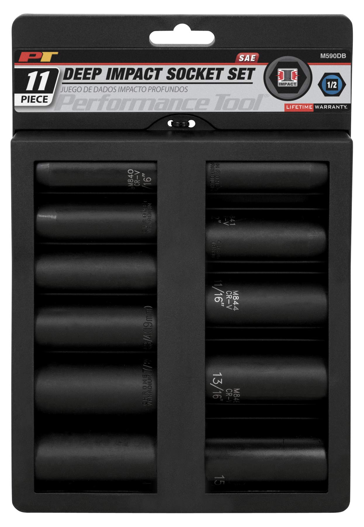 Performance Tool M590DB 11pc 1/2-Inch Drive SAE Deep Wall Impact Socket