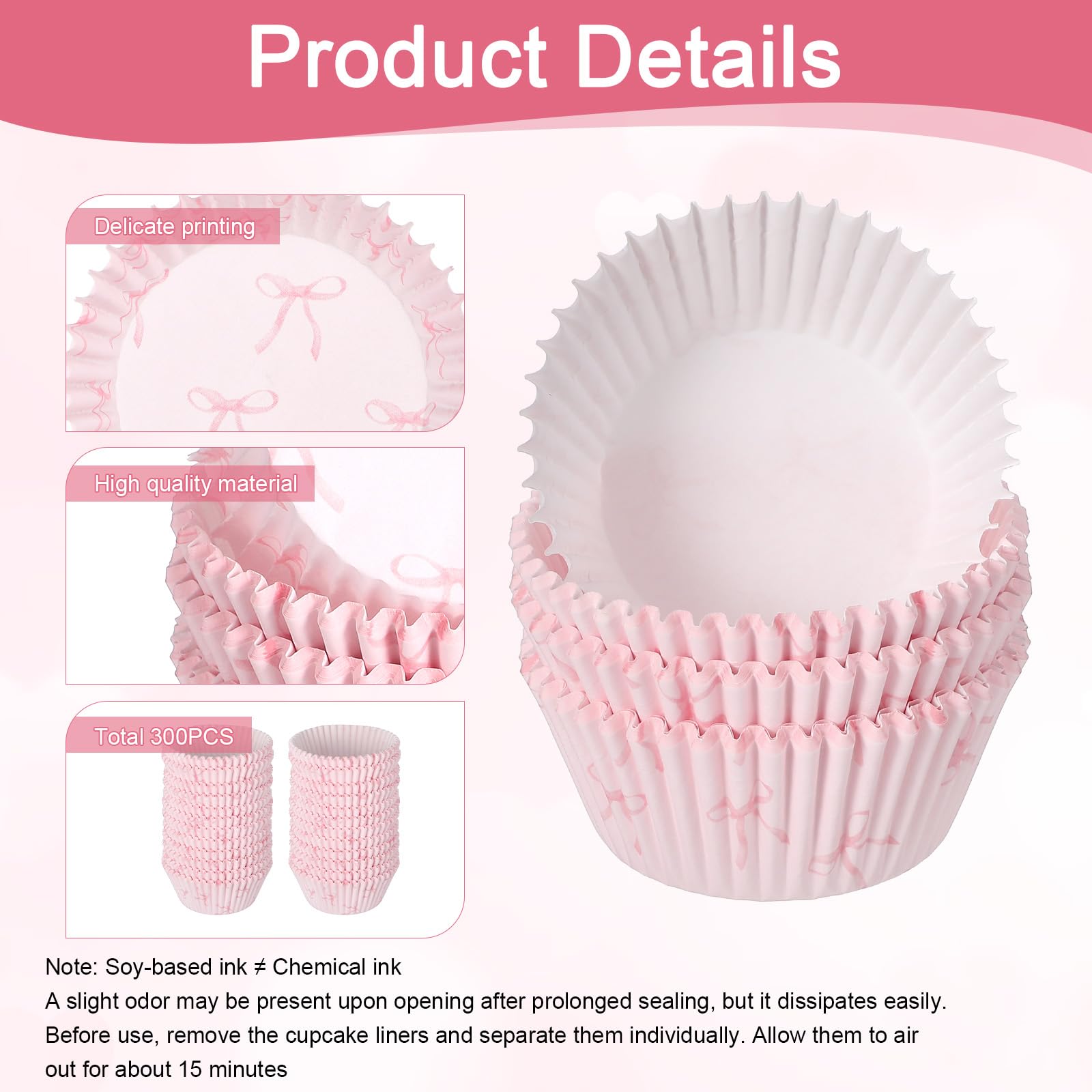 300 sztuk mini różowych foremek do babeczek z kokardą, papierowe foremki do babeczek, małe foremki do ciasta, na baby shower, wesela, przyjęcia weselne, urodziny