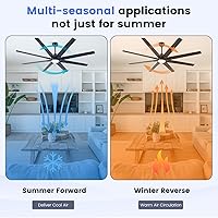 Vista 6 de Newday 72 Inch Black Ceiling Fan with Light and Remote, Indoor/Outdoor Silent Reversible DC Motor, 6 Speeds, 3CCT, Timer, 8 Blades, 3 Downrods for