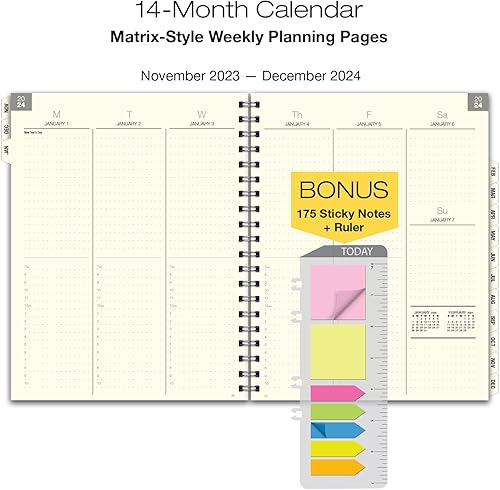 Miniatura 5 de Agenda mensual y semanal esencial 2024 de 8.5 x 11 pulgadas con pestañas y 5 fundas de moda para elegir, 14 meses (noviembre de 2023 a diciembre de