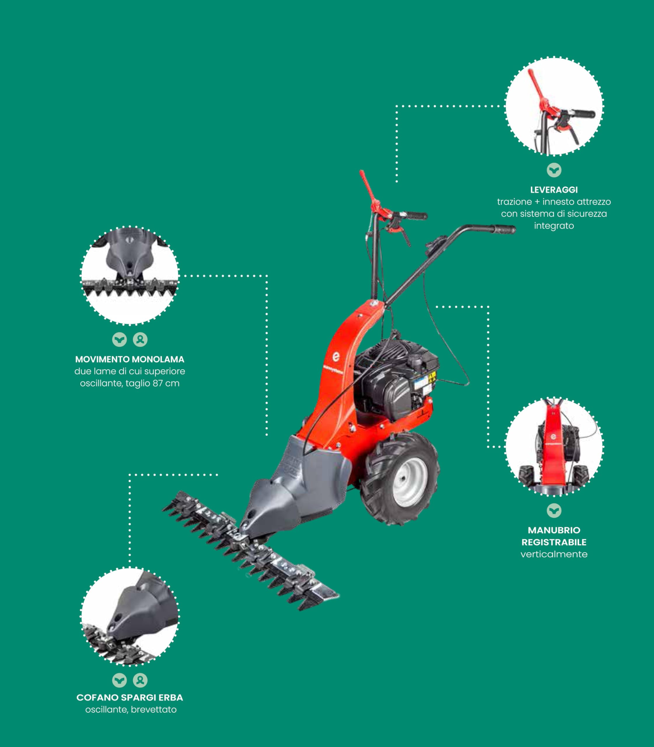 Motofalciatrice a Scoppio EUROSYSTEMS M90 Motore RATO Falciatrice Motofalce Semovente