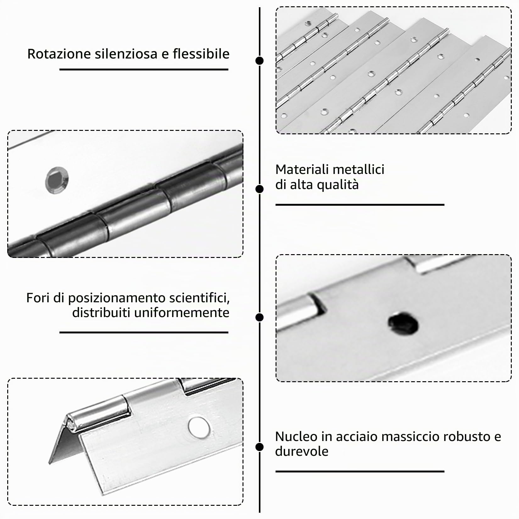 4 Pezzi Cerniera a Nastro in Acciaio Inox 30 cm, Cerniere Pieghevole per Pianoforte e Mobili con 12 Fori