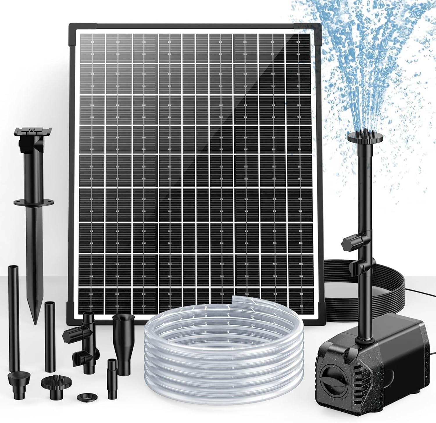 POPOSOAP 30W Solar Teichpumpe, 1500 L/h Solar Brunnenpumpe mit stellbarem Durchfluss, 5 m Kabel, antiverstopfende Solarwasserpumpe für Außenbereich, Garten, Teich, Wasserfeature