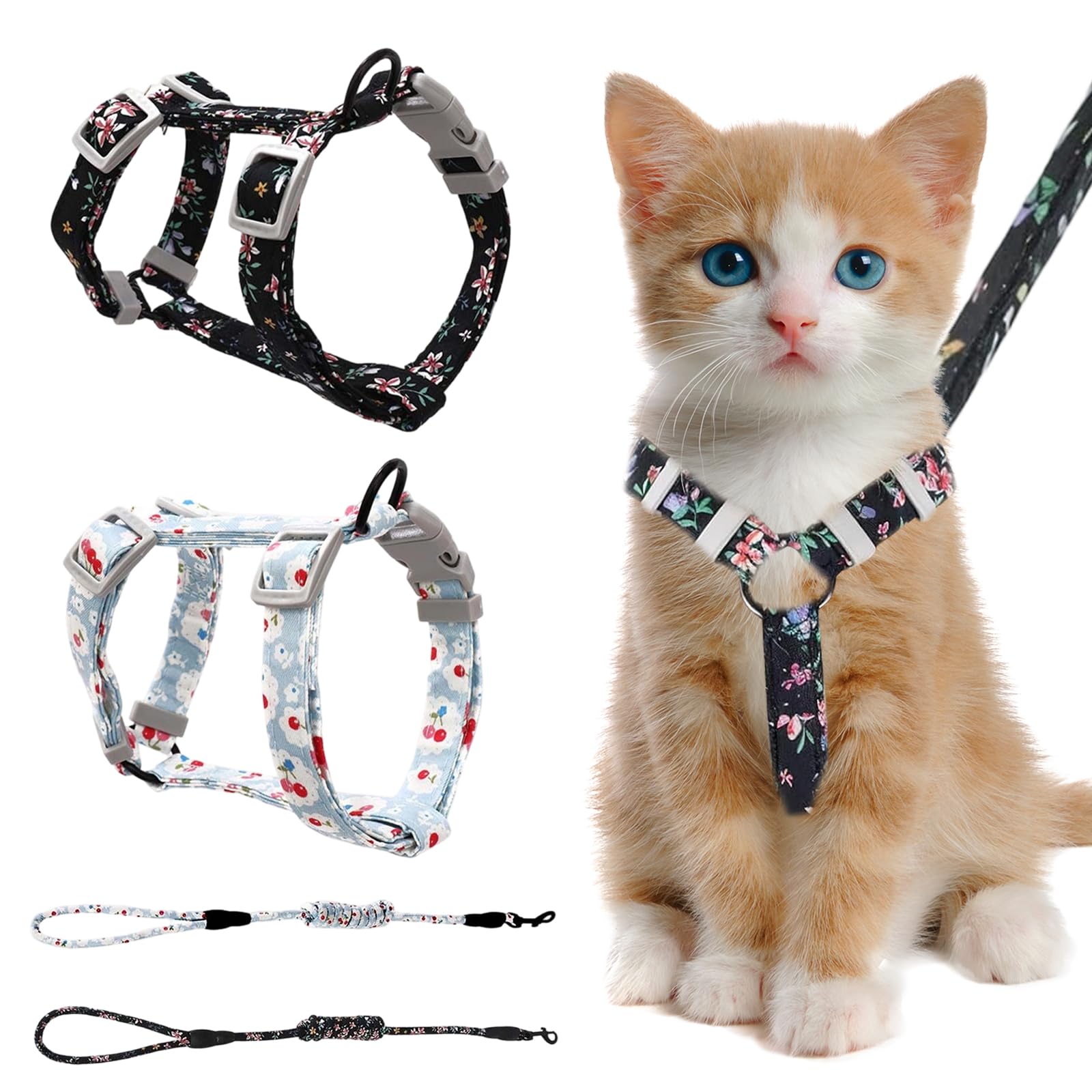 2 Pcs Arnes Gatos Antiescape con Correa, Arnes para Gatos Ajustable