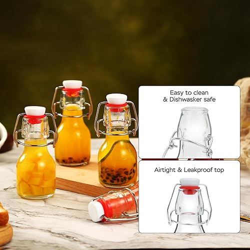 Miniatura 6 de Paquete de 15 botellas de vidrio con tapa abatible de 2 onzas, mini botellas de cerveza con tapas herméticas para elaboración casera, kombucha,