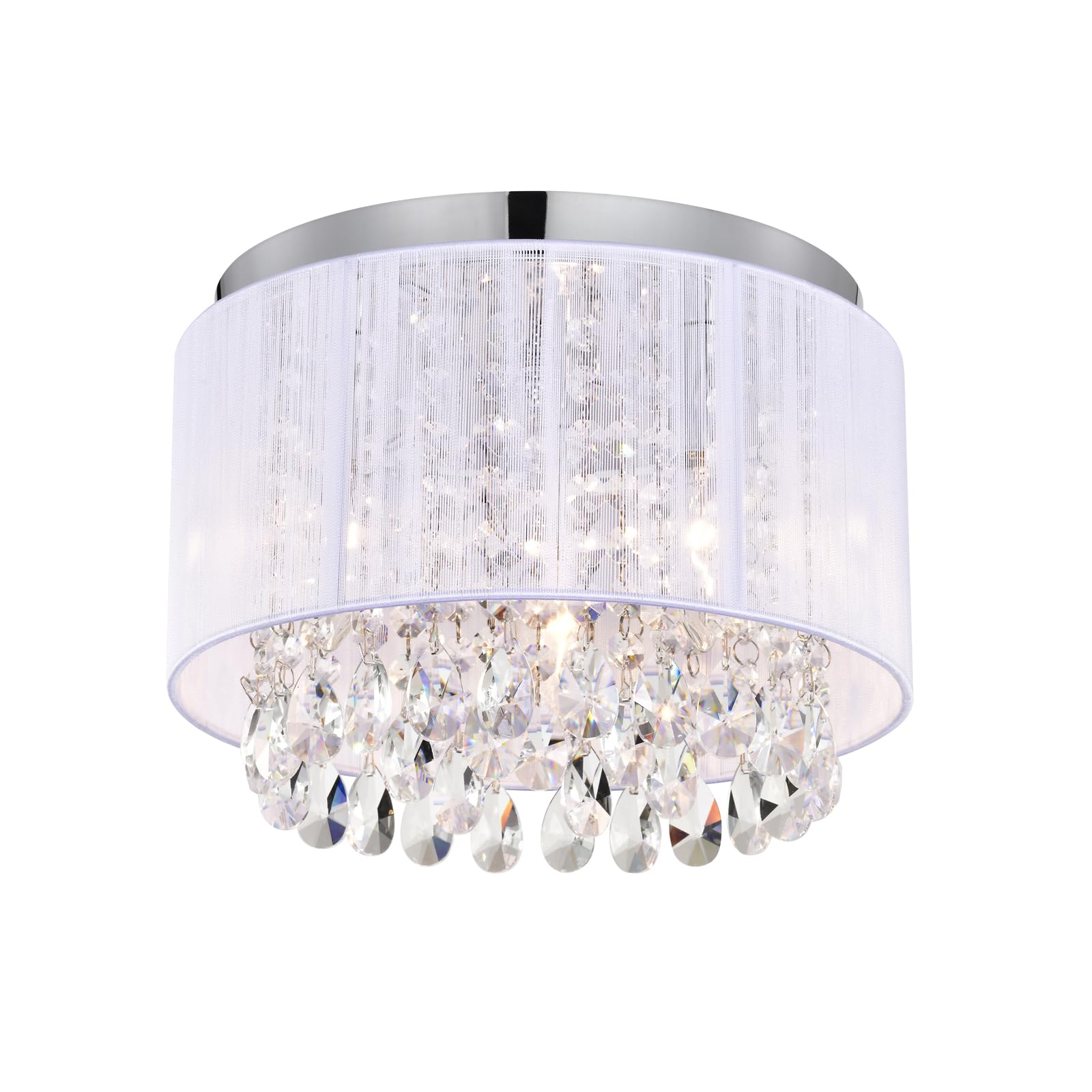 LaLuLa White Chandelier Mini Flush Mount Chandeliers Small Drum Lighting Crystal 3 Light Flush Mount Light Fixtures for Bedroom Chandelier