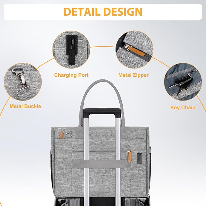 Bolso Tote MOSISO para laptop 15.6 pulgadas gris miniatura 6