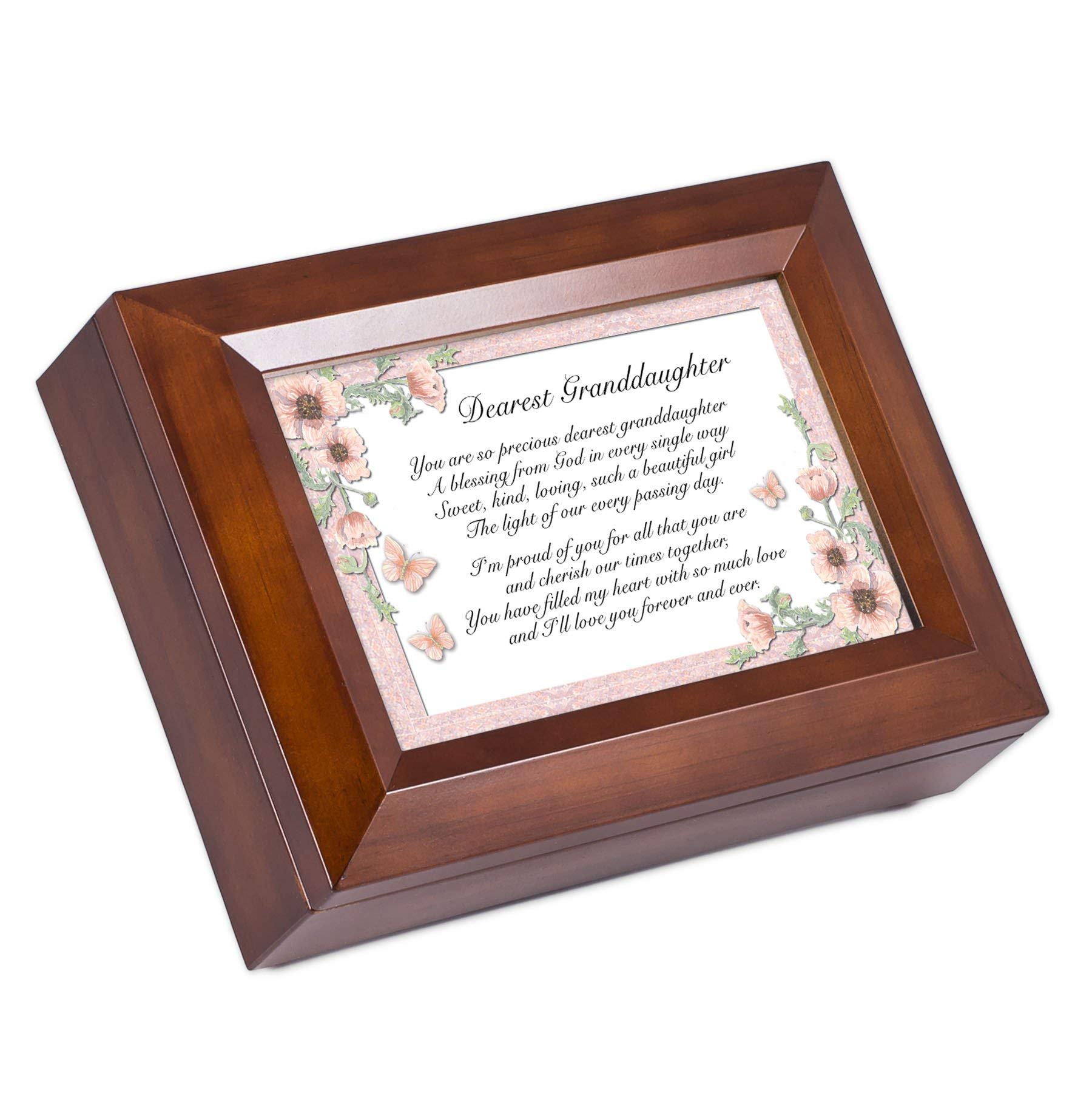 Cottage Garden Dearest Granddaughter Dark Wood Finish Jewelry Music Box - Plays Tune You are My Suns