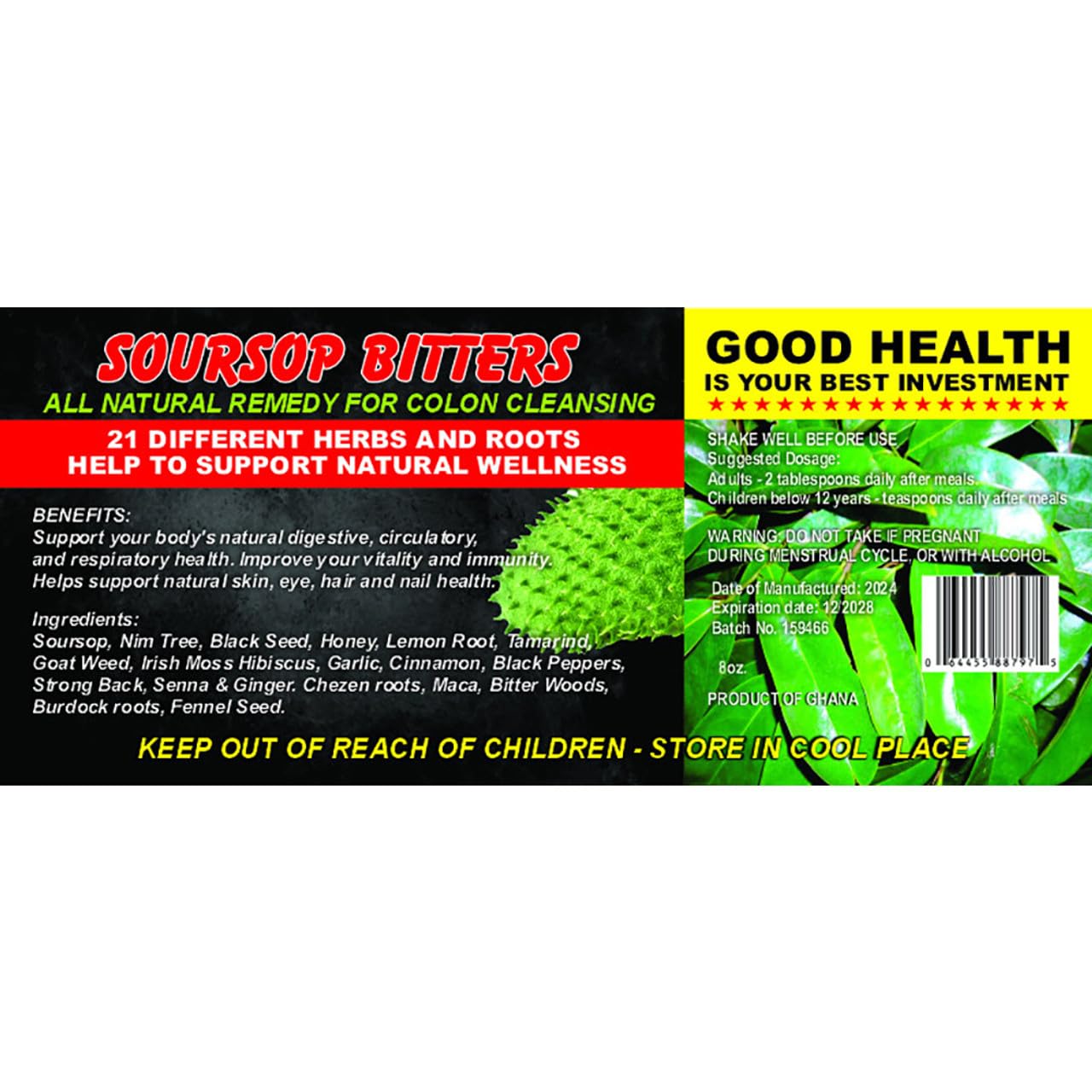 Generic Soursop Bitters 8 oz. Small Bottle