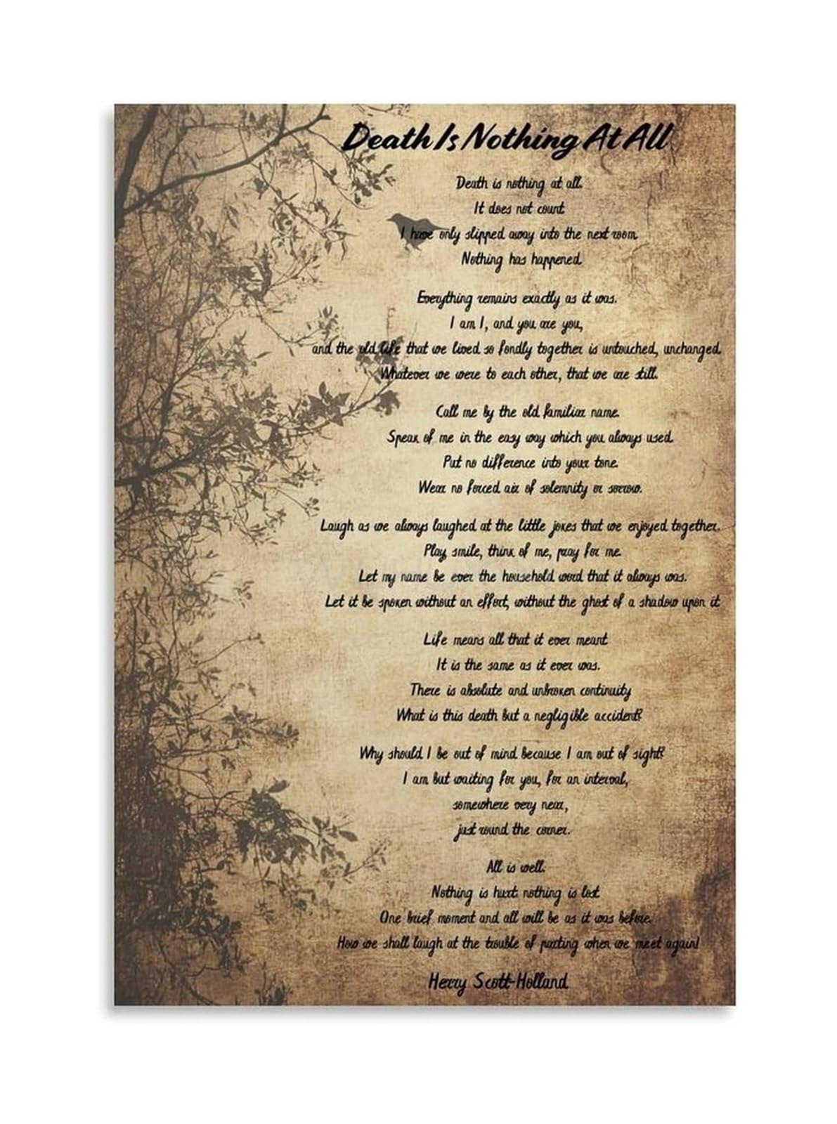 OLQEAAUF All Is Well Poem Poster Death Is Nothing At All Canvas Print for Bereavement Gift Sympathy Wall-Art Memorial Decor(Unframed,08X12inch(20X30cm))