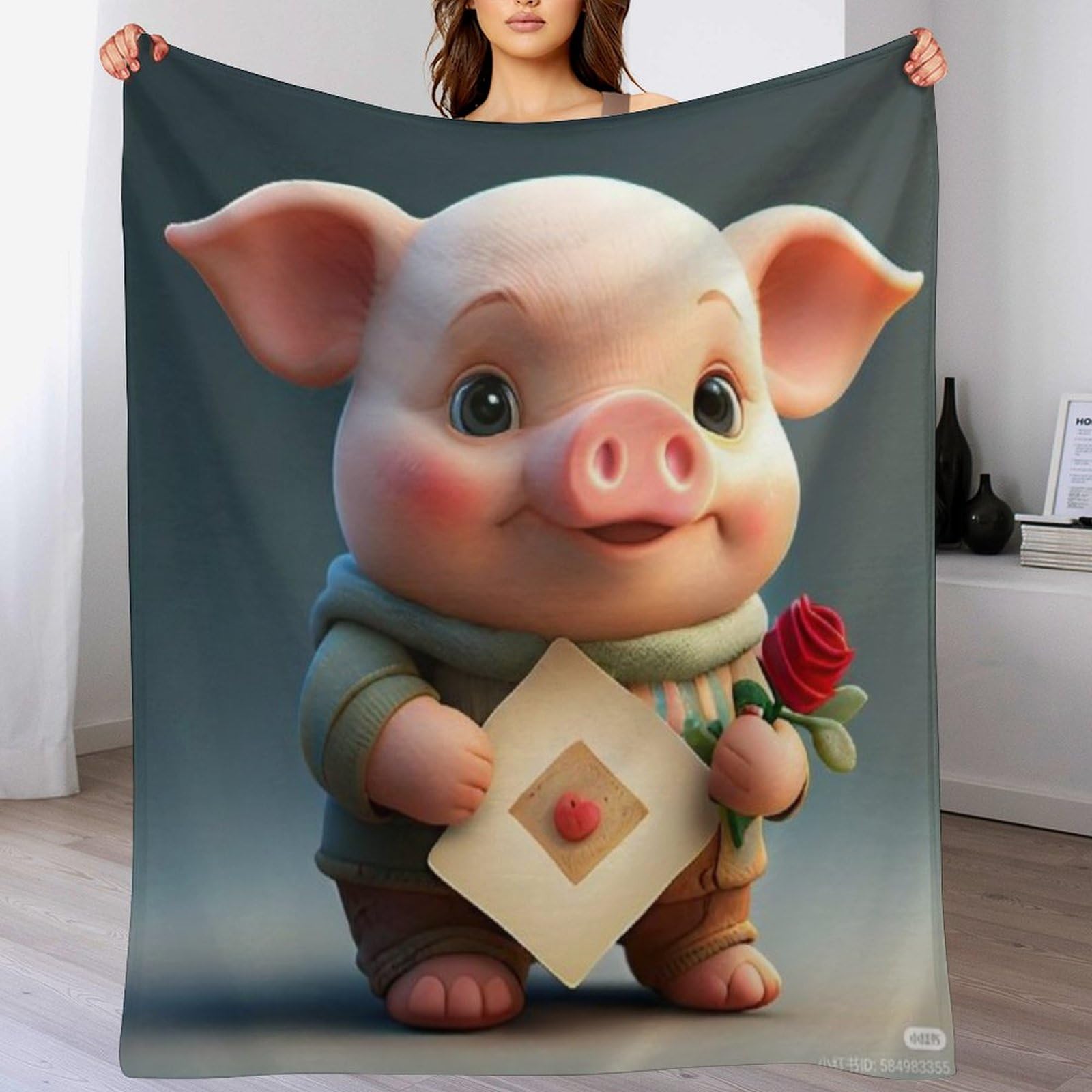 Couverture en flanelle cochon mignon plaid doux 130x150cm pour lit et canape toutes saisons