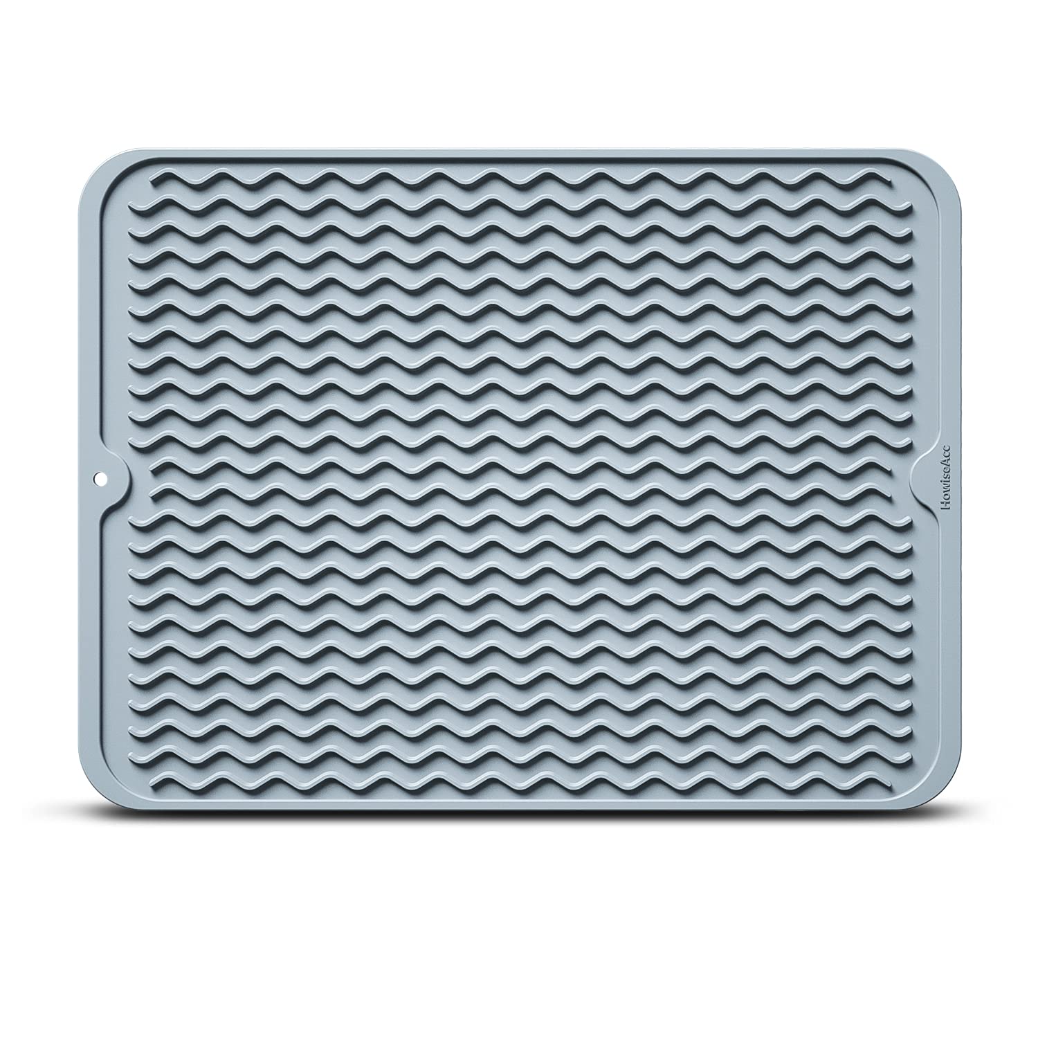 HowiseAccSilicone Dish Drying Mat and 2 Trivets Mat,Drying Mat For Kitchen counter, Heat Resistant Mat,Easy Clean drainboard mat, Non-Slip Dish Drainer Pad for Kitchen Counter (L(16"×12"), Gray)