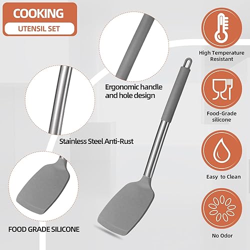 Miniatura 6 de FXFSTEEL Juego de espátulas de cocina de silicona, espátula giratoria, utensilios de cocina antiadherentes, resistentes al calor, sin BPA, aptos