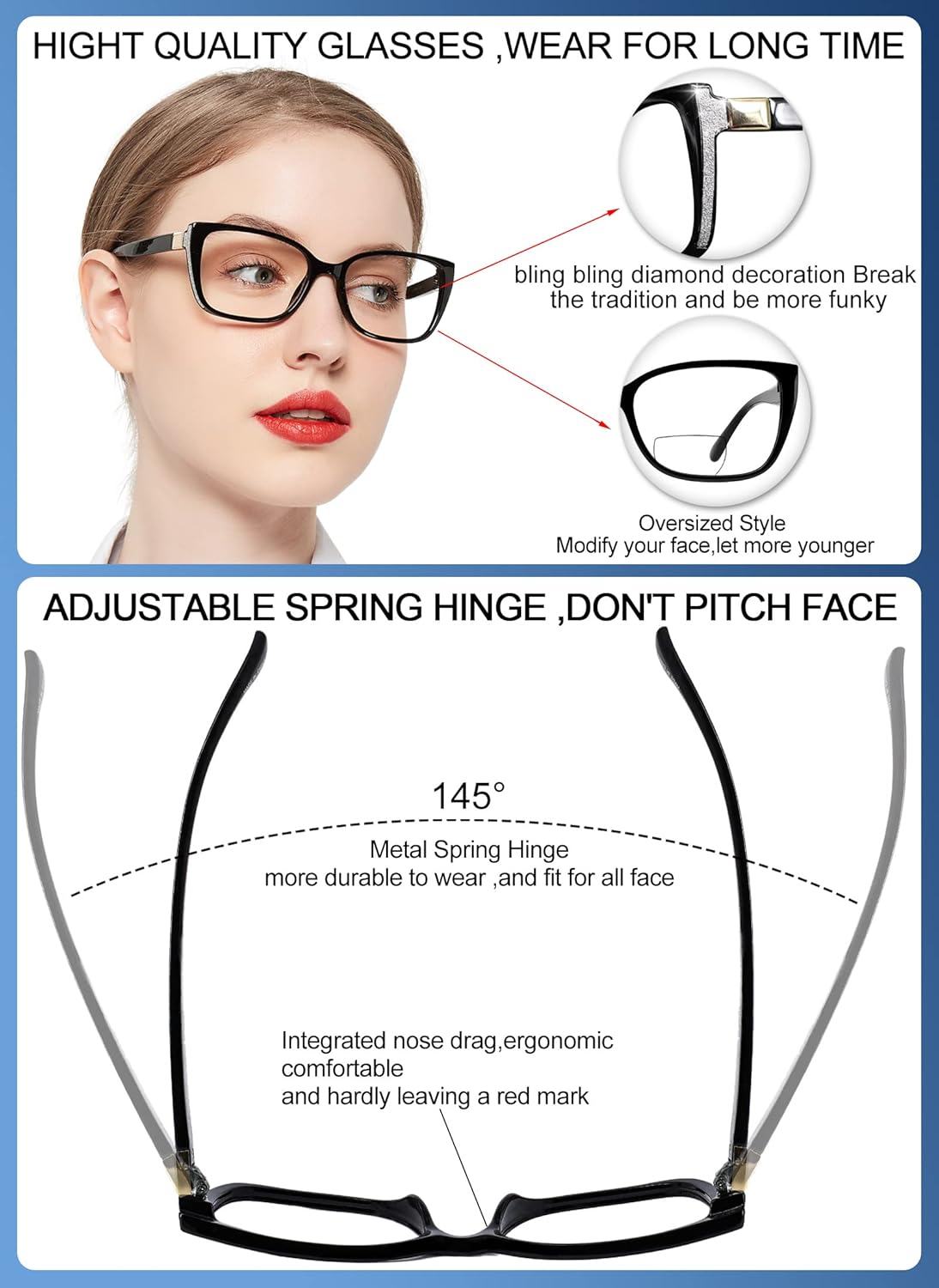OCCI CHIARI Bifocal Reading Glasses Womens Blue light Blocking Readers 1.0 1.5 2.0 2.5 3.0 3.5