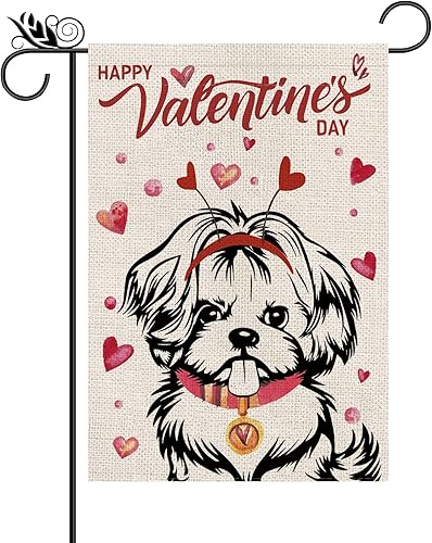 Bandera de San Valentín para jardín, San Valentín, Shih Tzu, banderas de perro para exteriores, amor, corazón, aniversario, boda, fiesta, hogar,