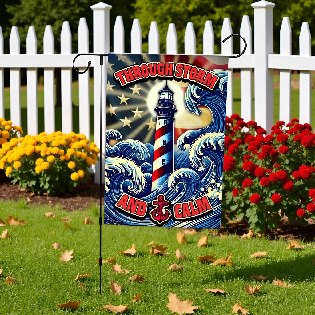 Lighthouse Garden Flag, Double Sided 12x18 Inch, Patriotic Nautical Outdoor Yard Banner with American Flag & Waves, Memorial Outdoor Decor for Veterans Day, Patriot Day, 911 - Image 8