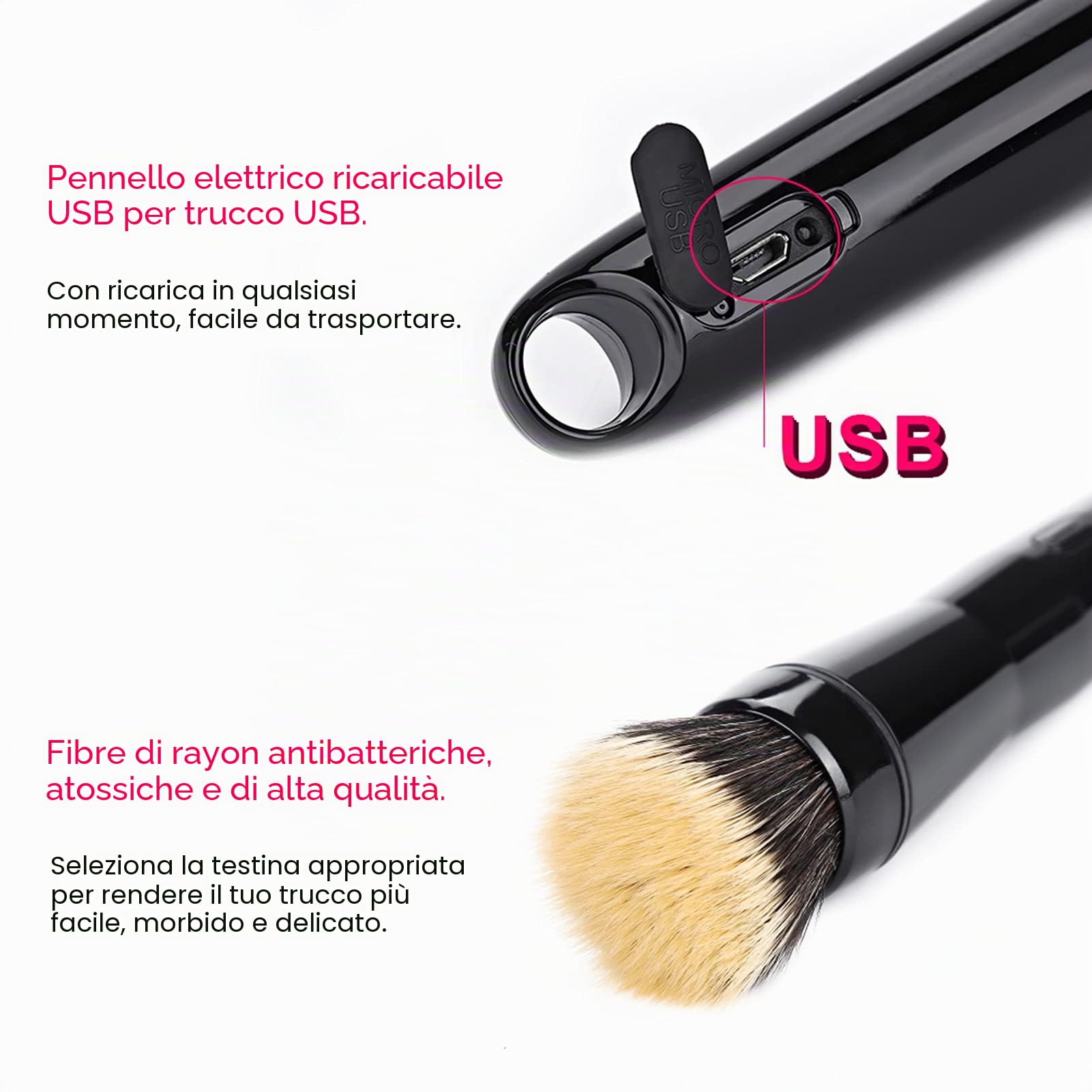Pennello Elettrico per Trucco Pennello per Trucco Rotante Automatico con Testine per Fondotinta e Fard per Trucco a Base di Crema Liquida in Polvere per Tutti i Tipi di Pelle