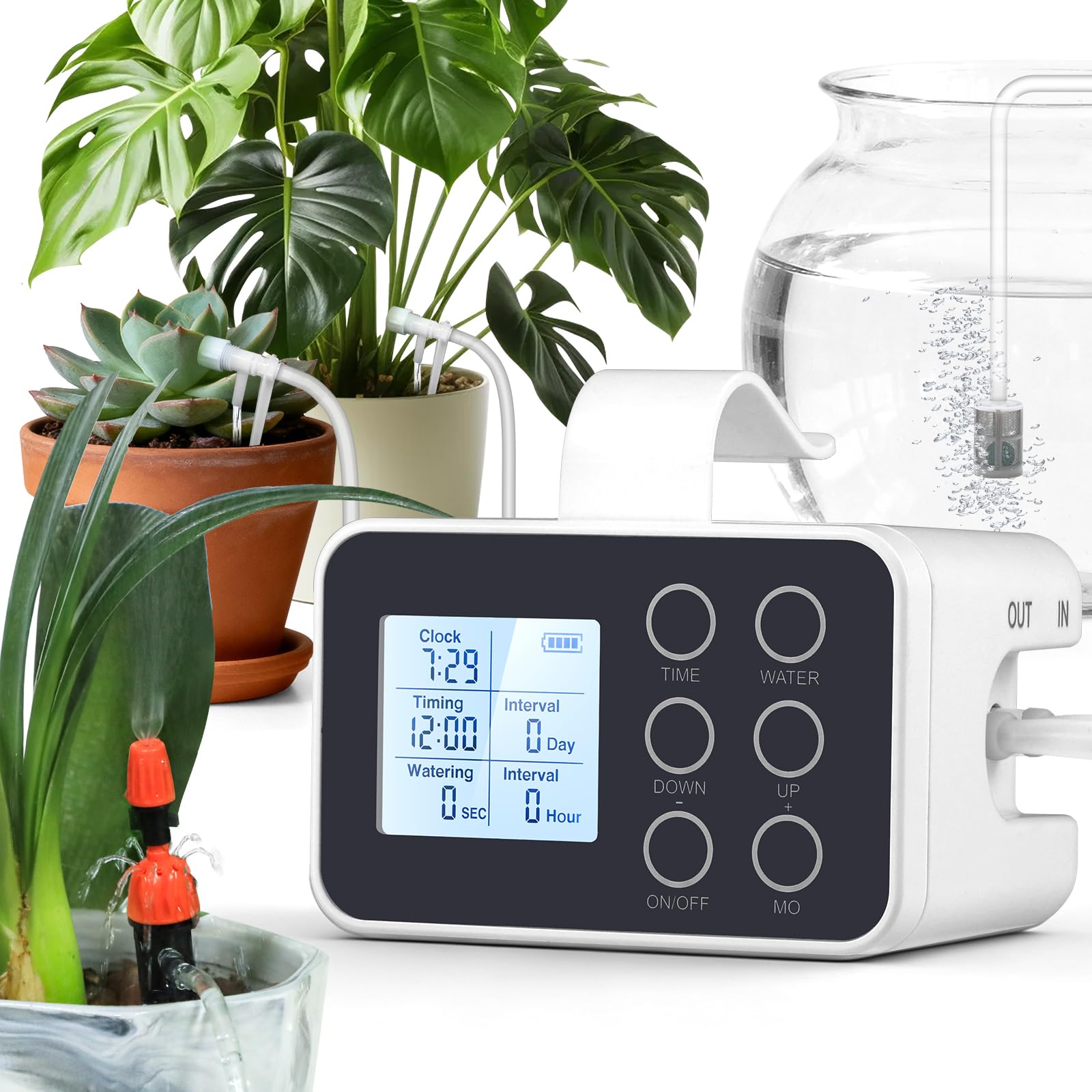 Photo 1 of ?BAOSHISHAN Automatic Plant Waterer Indoor with 2-in-1 Spray & Drip Emitter, 15 Potted Indoor Plant Watering System Programmable Timer, Battery Powered Vacation Plant Watering Device
