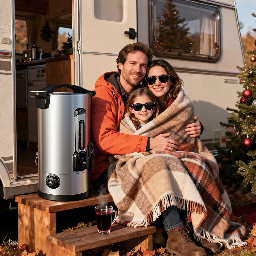 Glühweinkocher 8L Edelstahl 1800W Einkochautomat Zapfhahn Thermostat Heißgetränkespender 30-110°C