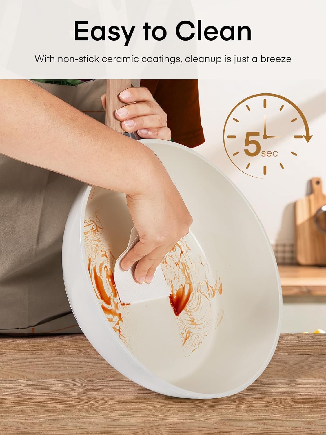 FOHERE 15 PCS Non-stick Cookware Sets, Ceramic Pots and Pans Set, Kitchen Induction Cooking Set with Pizza Pan, Food Steamer, Saucepans, Frying Pans (White)