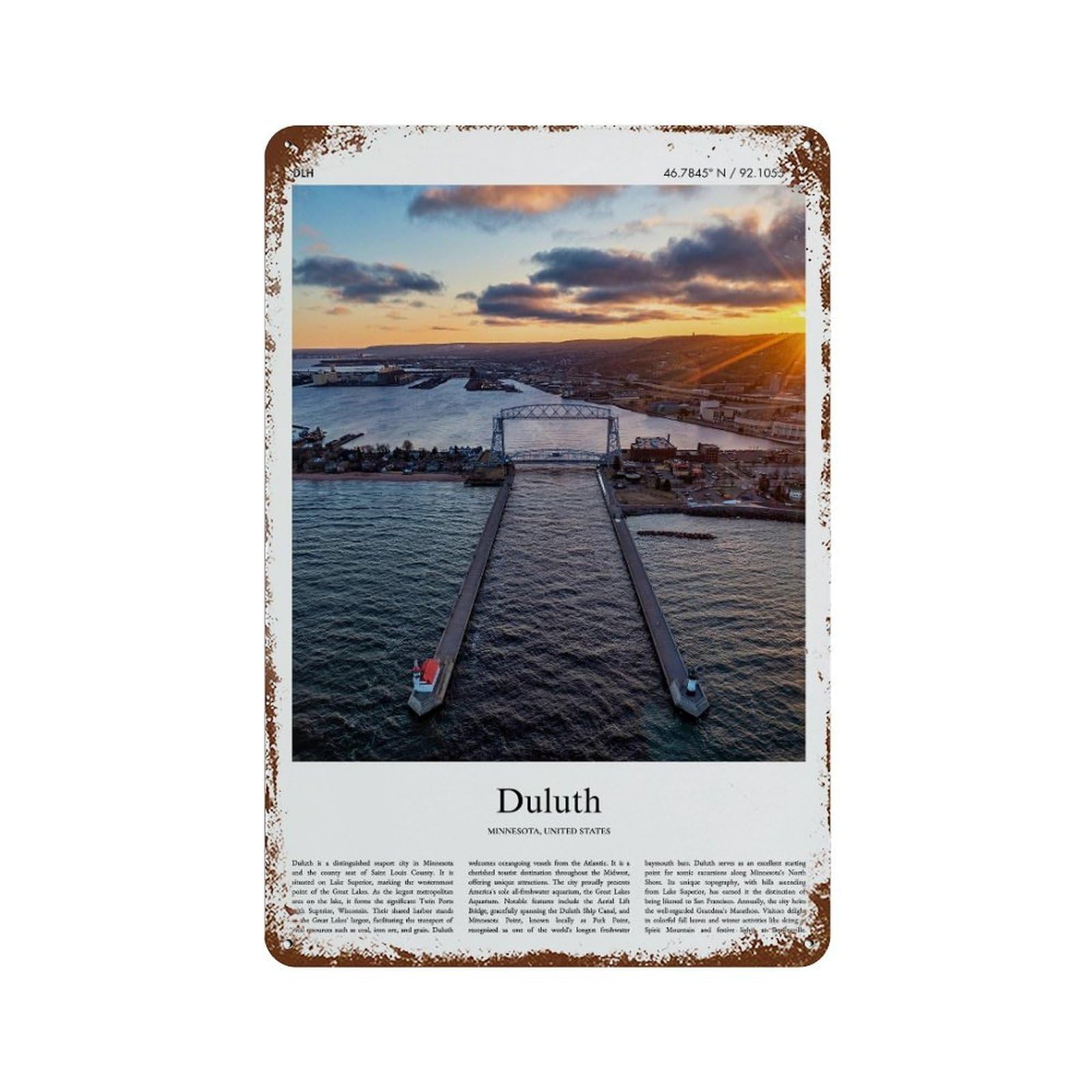 xiaoxiaoshen Duluth Minnesota, United States, USA City Scenery Wall Decor Art Metal Tin Poster Modern Home Decor Art Home Bar Shop Decorations Vintage Sign 30x20cm
