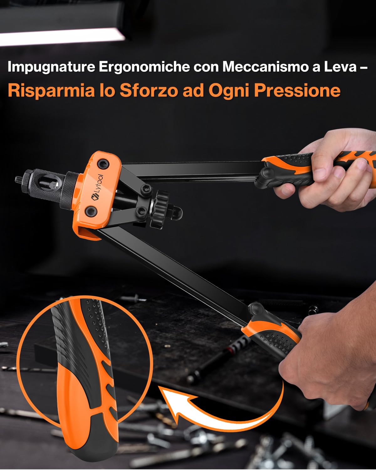 Lytool Rivettatrice per Inserti Filettati 14‘’,Rivettatrice Filettati Manuale 6 Mandrini Metrici e 205 Dadi per Rivetti(M3-M4-M5-M6-M8-M10),Custodia da Trasporto Pesante, Chiave, 2 Perni di Bloccaggio