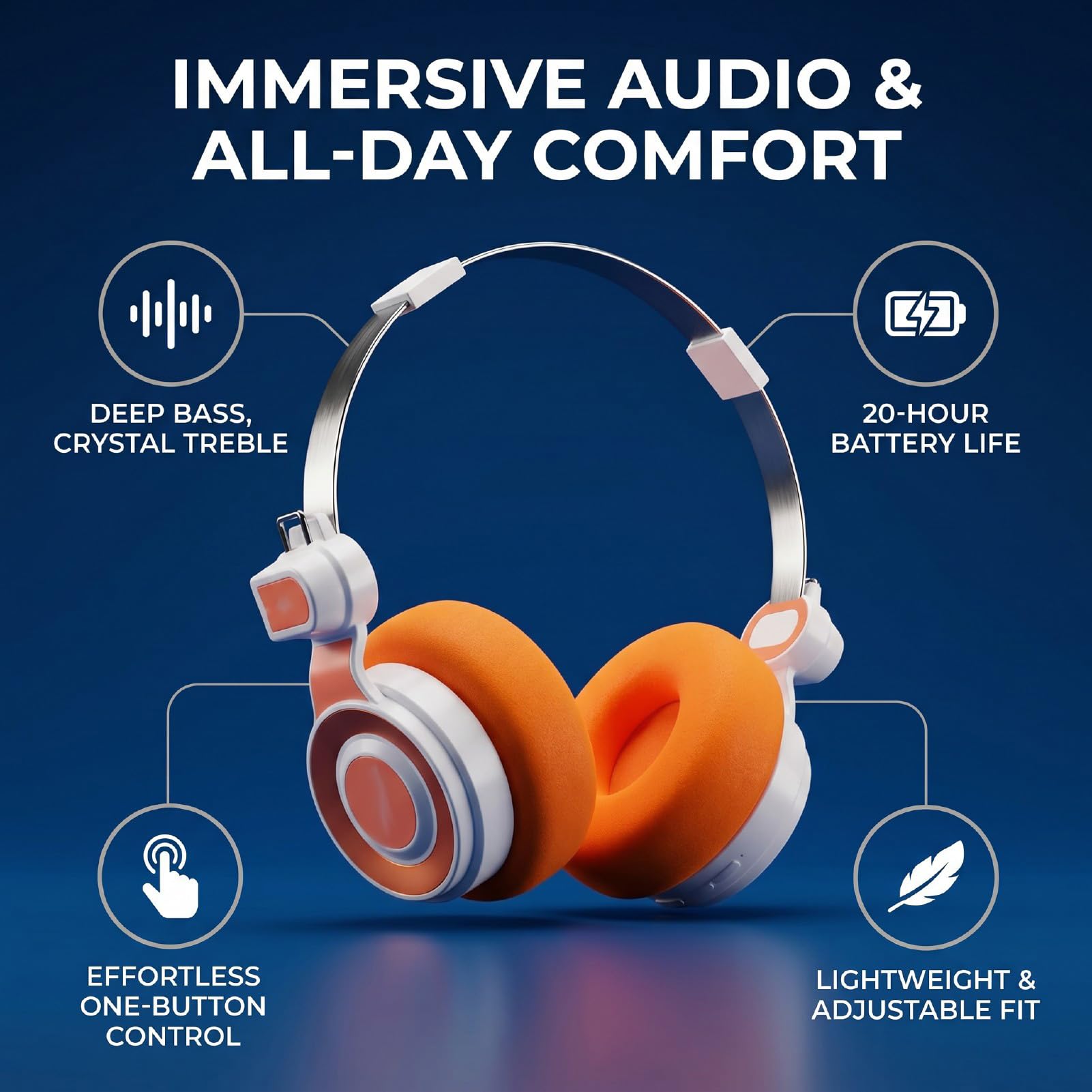 Auricolari Sportivi con Bassi Profondi e Suono Chiaro Durata della Batteria di 20 Ore per Stile di Attivo Leggeri e Regolabili (ORANGE)