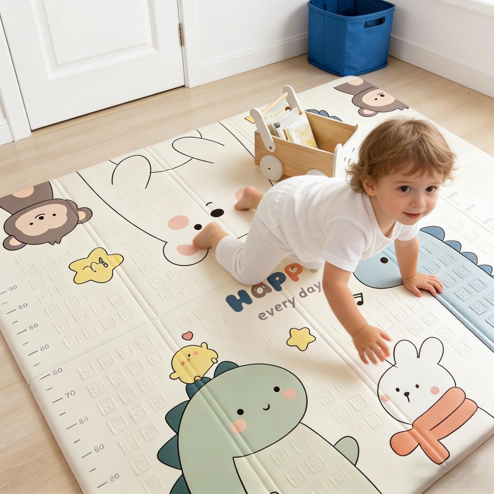 AM ANNA Baby Play Mat, 200 * 180 * 1.5 CM Foldable Play Mat for Baby, Extra Large Non-Toxic Tummy Time and Crawling Mats, Infant, Toddler (Have a Nice Day)