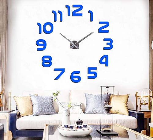 Elikeable - Reloj de pared con superficie de espejo 3D grande para decorar el hogar sala de estar dormitorio color azul