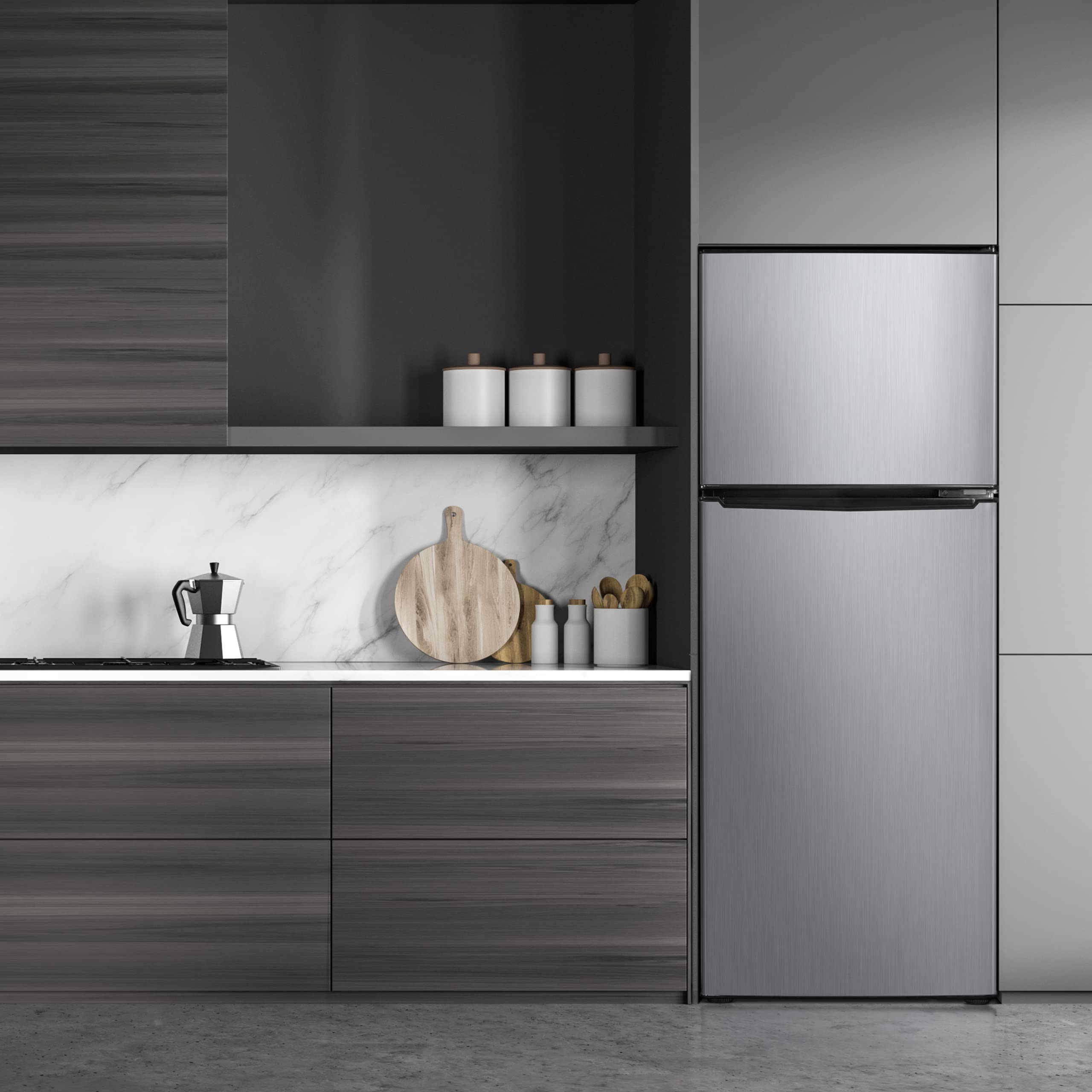 4.6. Cu ft Two Door Mini Fridge with Freezer, Stainless Steel Look Buy