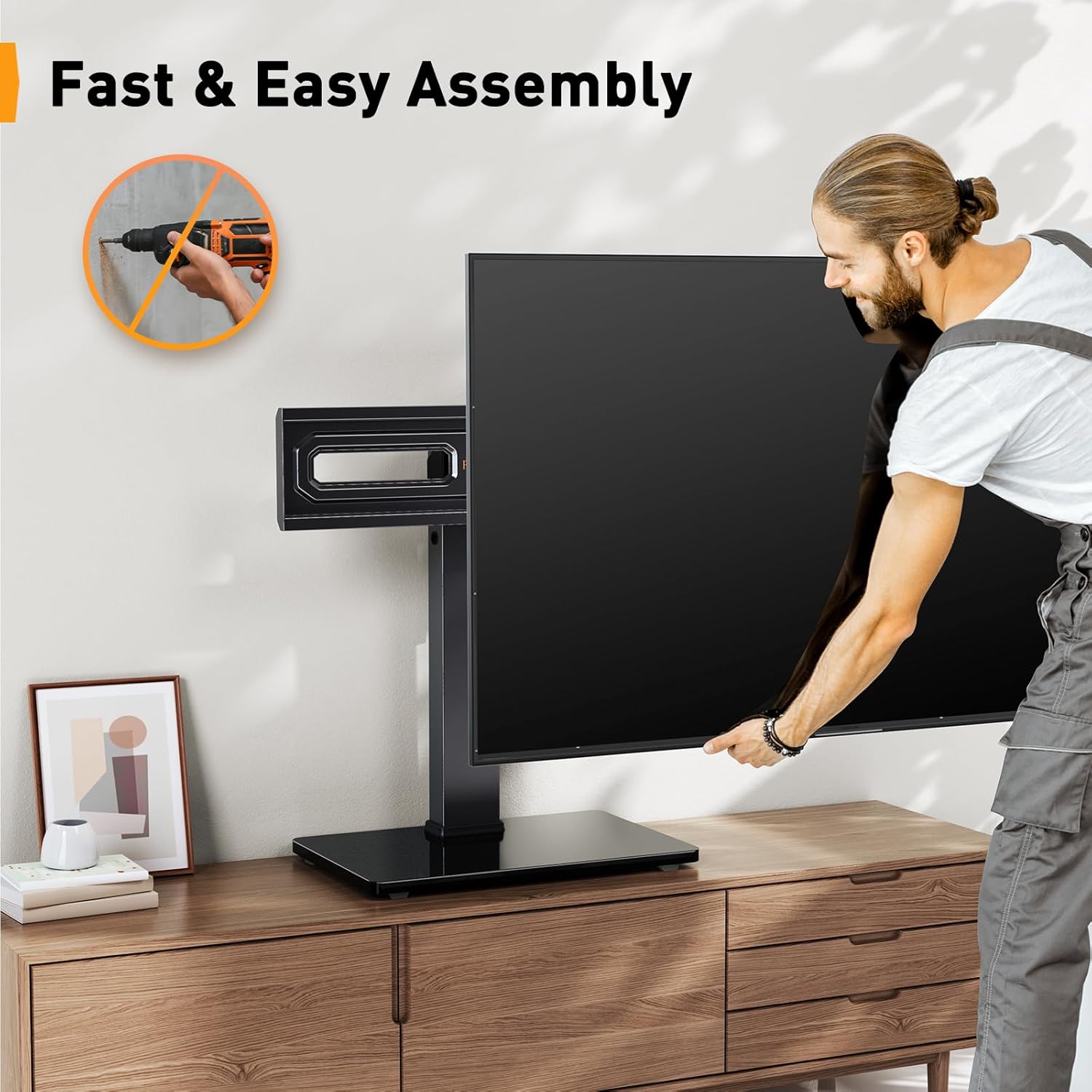 Perlegear Table Top TV Stand Mount, Universal Swivel TV Stand for 32–60,65 Inch LCD/LED/OLED TVs up to 88 lbs with Tempered Glass Base, Height Adjustable TV Base with Tilt, Max VESA 400x400mm