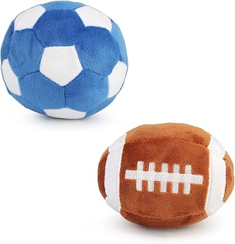 Interactive Dog Balls, 2 Pack Plush Squeaky Dog Toys Balls for Dogs, Football Rugby Dog Toy Ball Indoor Outdoor Sports Stuffed Puppy Toy for Small Medium DogFootball+Rugby