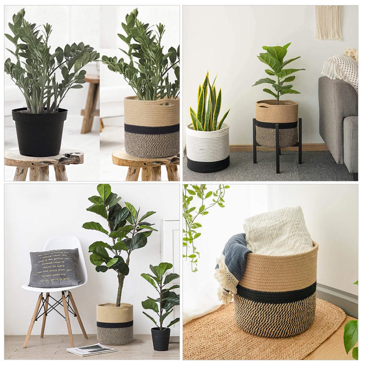 KICHOUSE Cesta de Almacenamiento Redonda de 30 Cm, Cesta Organizadora de Algodón Trenzado en Amarillo y Negro para Ropa Sucia y Artículos del Hogar, Contenedor Práctico para Baño