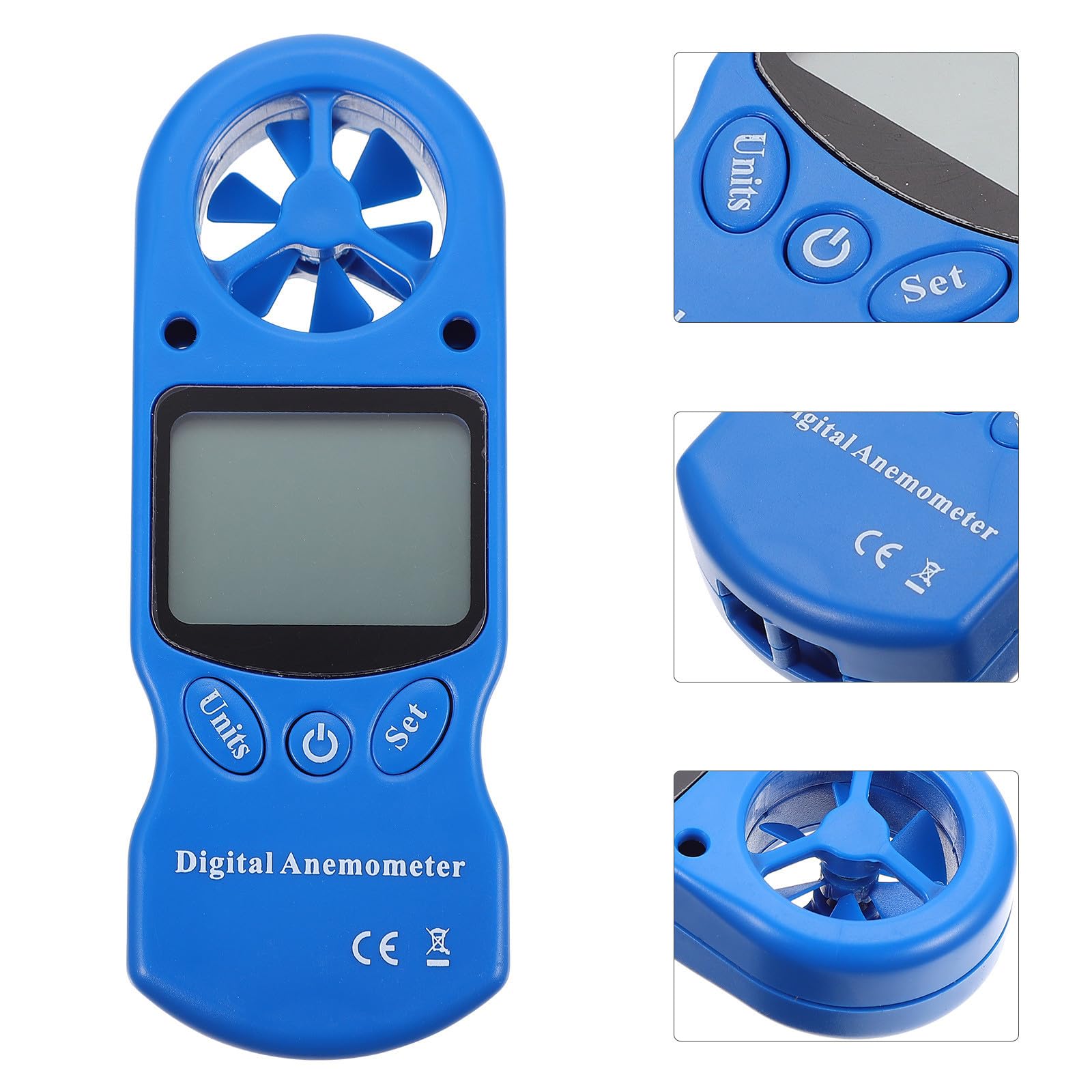 COHEALI Medidor de Velocidad del Viento Medidor de Aire Digital Portátil Mini de Plástico Azul con Pantalla Lcd Retroiluminada, Medición de Humedad, Bolsa de Almacenamiento, para
