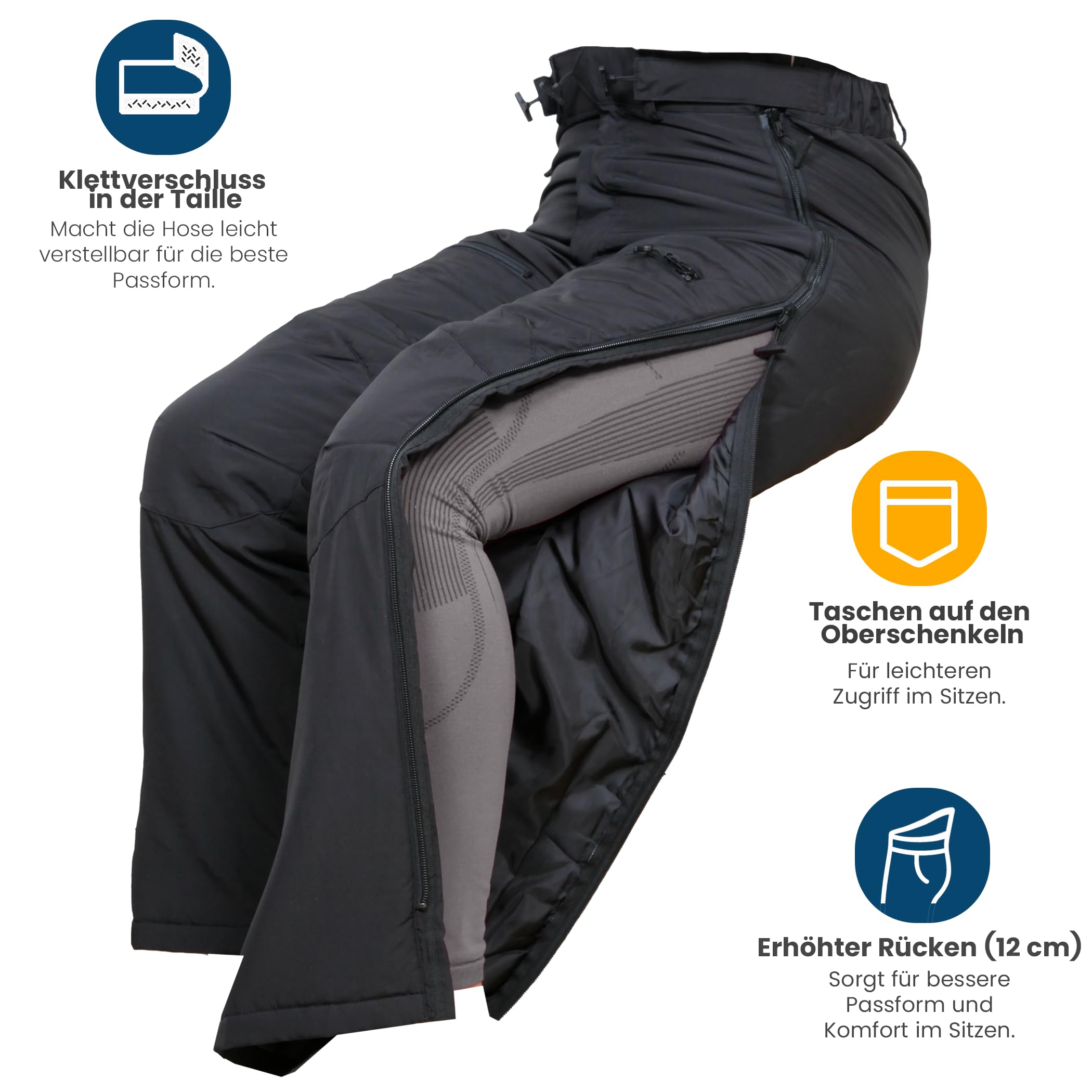 Dobsom Sam Reha Hose Herren – Gefütterte Winterhose, warm & bequem, mit durchgehenden seitlichen Reißverschlüssen & erhöhter Rücken