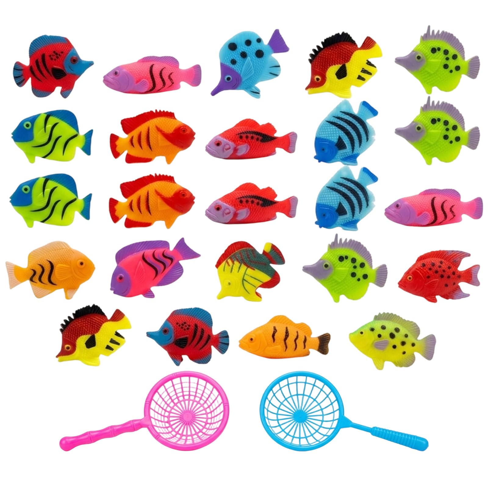 WaaRiuQ 24 Plastic Fish Toys with 2 Nets, Sea Animals Toys for Kids, Ocean Theme Party Decorations, Children's Playtime and Educational Aids, Mini Plastic Sea Creatures Collection