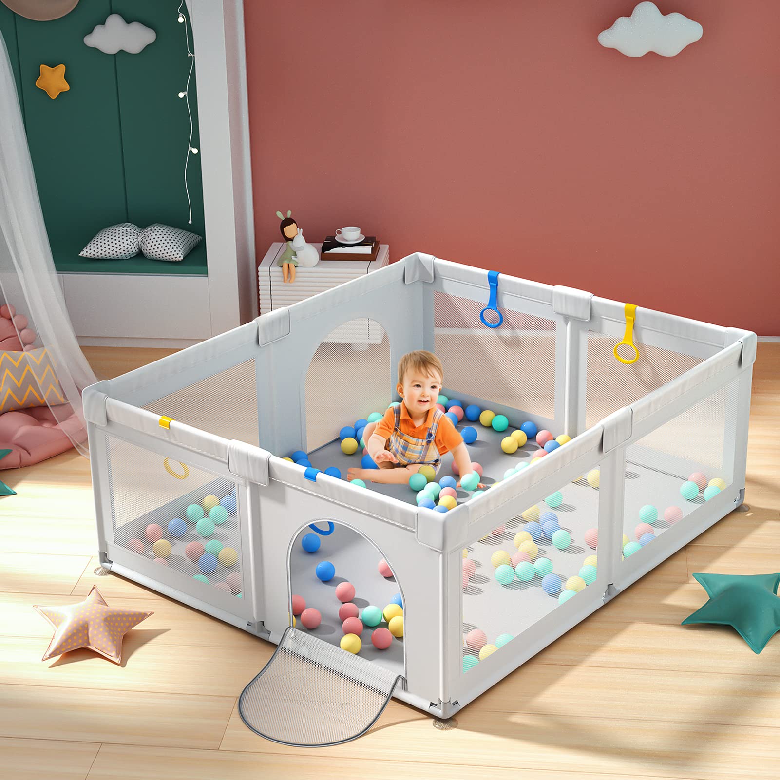 Baby Playpen,Playpens for Baby Anti-Fall Playpen, Large Playpen for Toddlers, Cherrysea Kids Safety Play Center Yard with Gate Sturdy Baby Fence Play Area cover only 