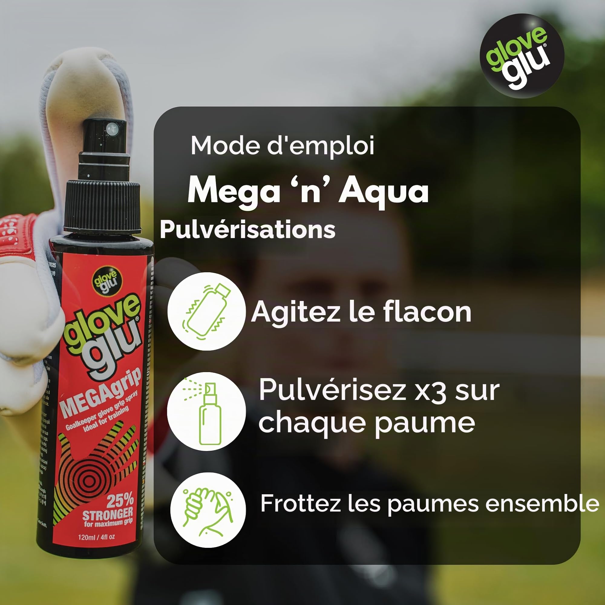 Gloveglu Megagrip Aquagrip Sac pour Homme Mega + Aqua pour améliorer la Prise en Main des Gants de Gardien de But Noir Taille Unique 120 ML