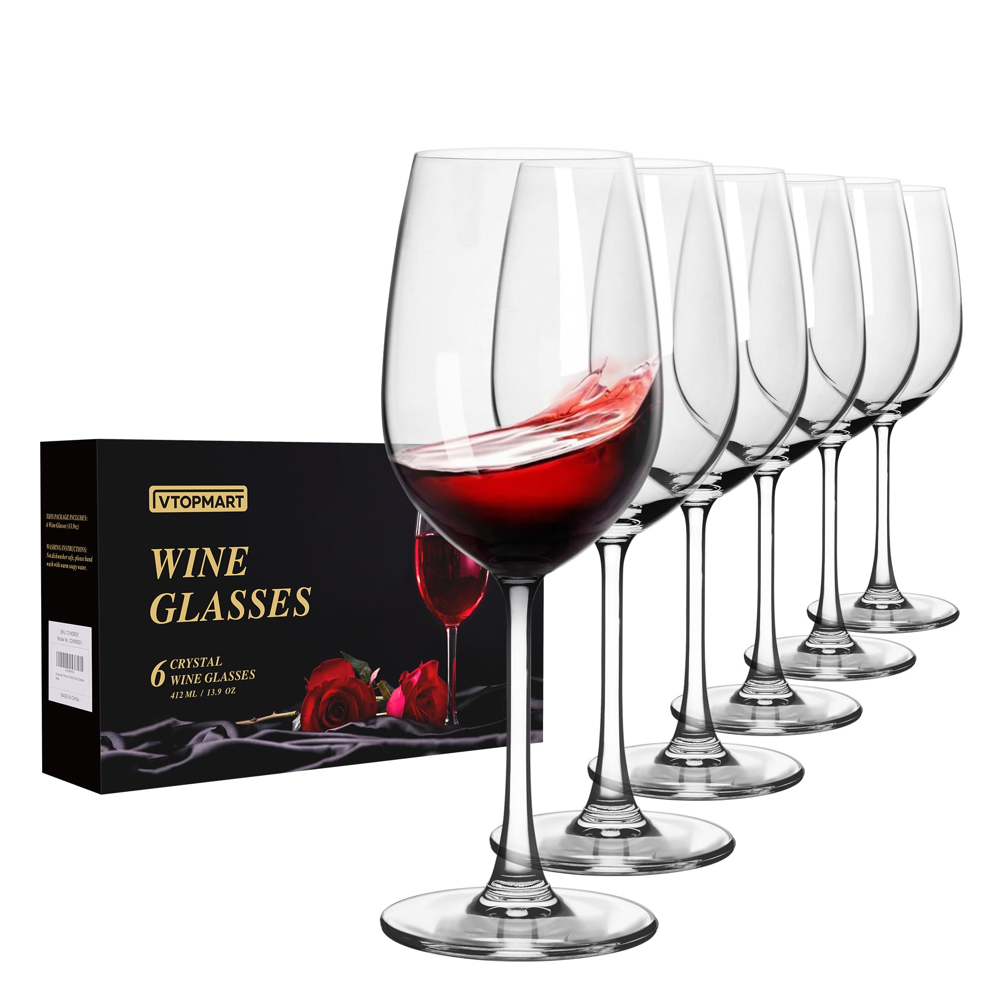 Buy Vtopmart Wine Glasses Set of 6, 13.9oz Crystal White or Red Wine