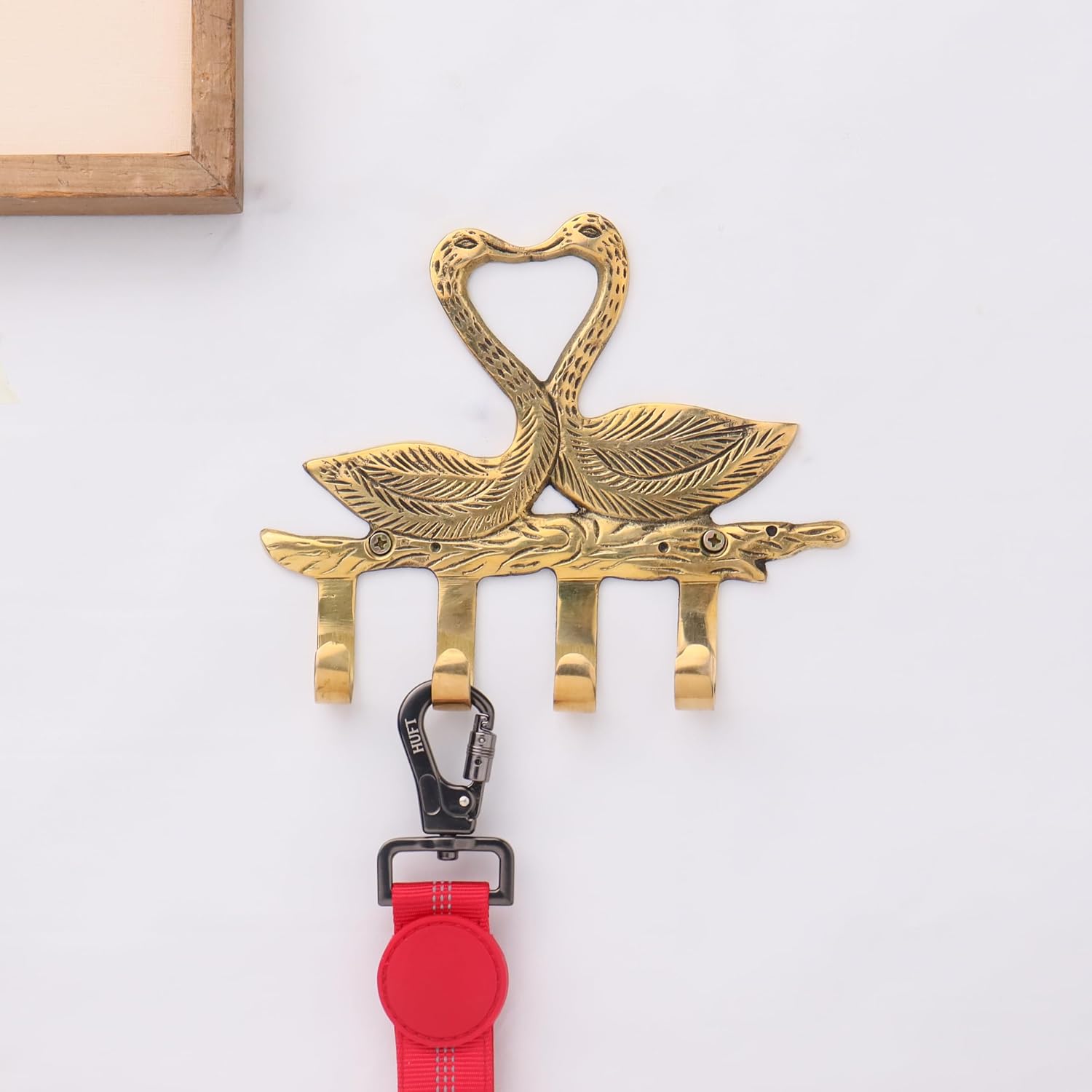 Indian Shelf 1 Pack Key Holders Swan Vintage Brass Decorative Wall Hooks for Hanging Unique Coat Rack Wall Mount Antique Towel Hangers Gold