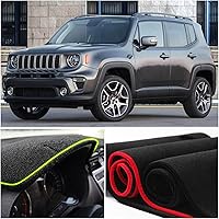 Vista 4 de Funda para salpicadero interior compatible con Jeep Renegade SUV Sport Latitude Limited Trailhawk 2015-2022 Protector de rayos UV (borde negro)