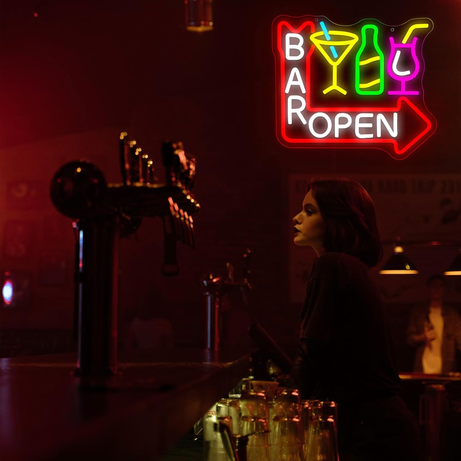 Bar Open Neon Sign for Wall Decor Dimmable Cocktail Neon Light for Man Cave LED Open Bar Sign for Home Bar Beer Cocktail Store Business Pub Party Art Christmas Birthday Gift Size13.7*12.1In(WZCP356) - Image 6