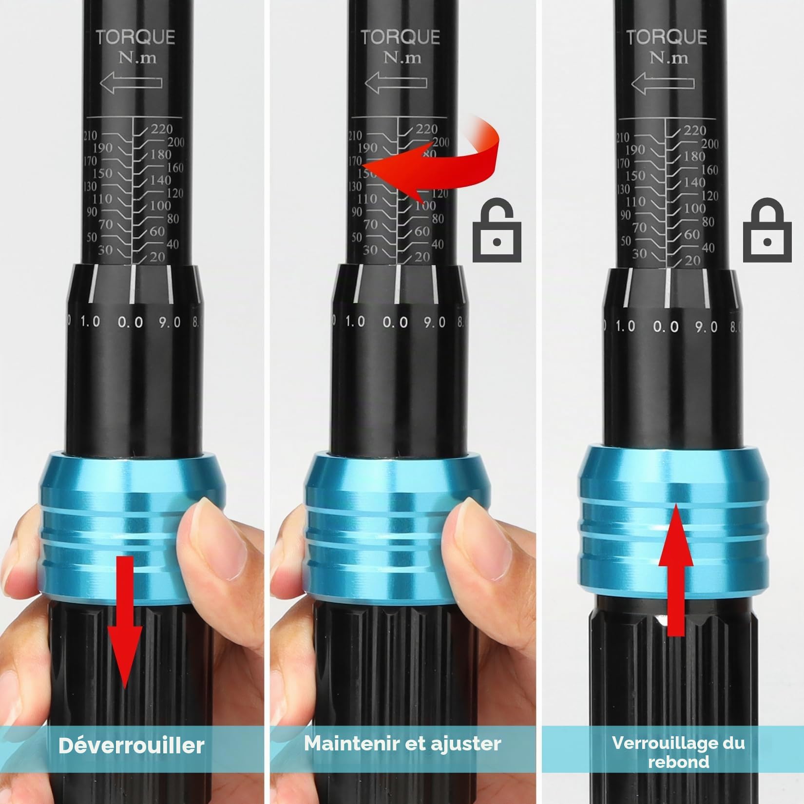 SHALL Jeu de 7 clés dynamométriques 1/2", (20-220 Nm), 72 dents réglables dans les deux sens, adaptées à l'entretien des voitures et des motos, avec rallonge et boîte de rangement