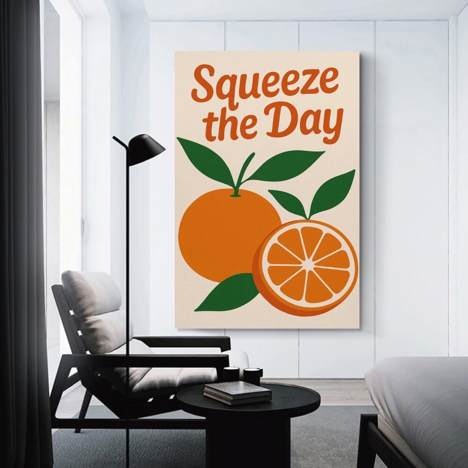 Junmoney Squeeze The Day Orange Illustration Canvas Art Print, 16x24inch(40x60cm), for Home Walls, Creative Rooms Or Shared Spaces, Decorative Artwork with Broad Appeal