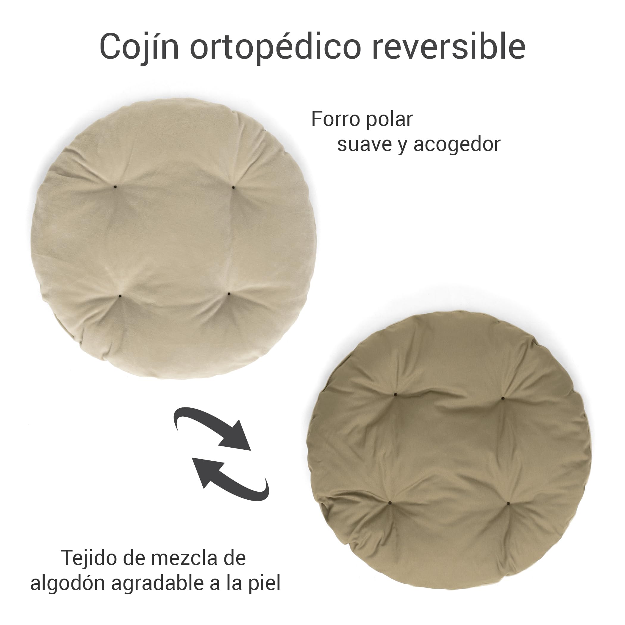 Doctor Bark Cesta Redonda para Perros Grandes, Cama para Perros Grandes, Cama con cojín Reversible Mullido, ortopédica, Lavable hasta 95 °C (l – 60 x 50 cm, marrón Dorado)