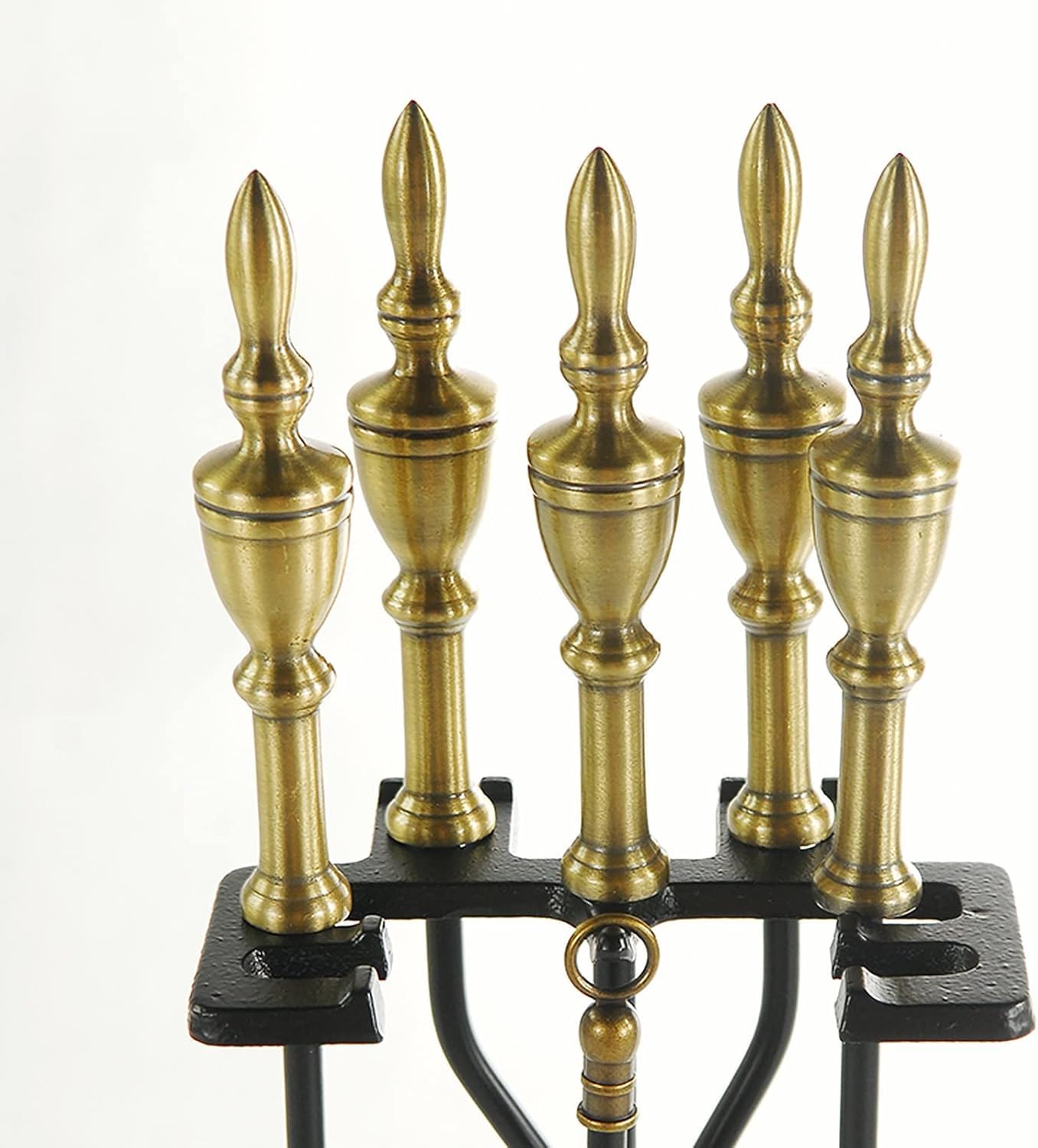 Set Attrezzi per Camino 5 Pezzi, Base con Attizzatoio, Pinza, Paletta E Scopa,Metallo,Strumenti per Camino in Ferro Battuto Nero E Accessori per Caminetto per Interni,Ottone,31.8in