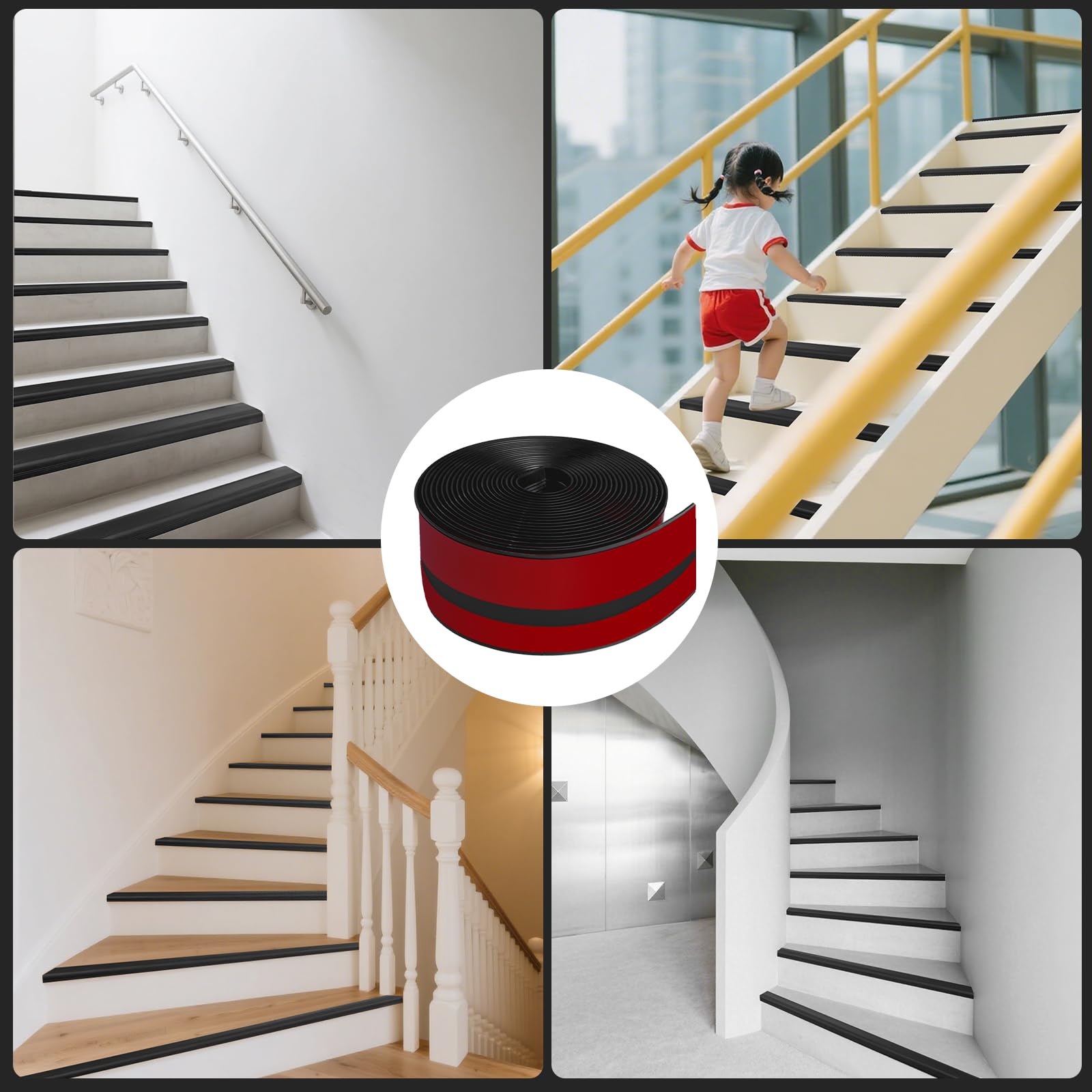 Treppenkantenprofil Selbstklebend 50mm×25mm×12m Rutschfeste Treppenkantenprofil PVC Treppenstufen Verkleidung Treppen Kantenschutz für Außen und Innenbereich (Schwarz)