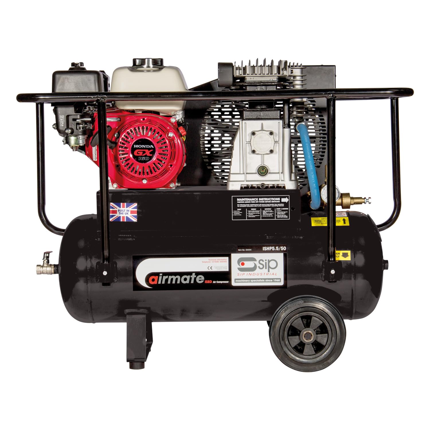 SIP Airmate ISHP5.5/50 Industrial Petrol Belt-Driven Air Compressor, Powered by Honda™ GX160 163cc, 50L, 150psi / 10.3 Bar 16CFM