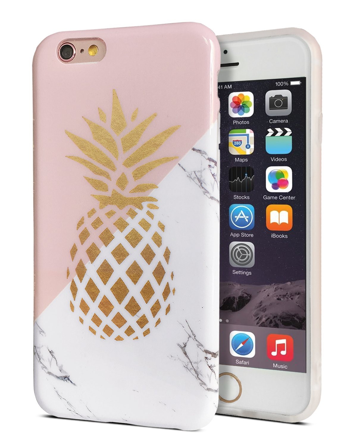 J.west iPhone 6/6S Case Slim-Fit Ultra-Thin Anti-Scratch Shock Proof Dust Proof Anti-Finger Print Soft Flexible TPU Case for iPhone 6/iPhone 6S (4.7 inch) - Marble Gold Pineapple